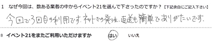 �����3��ڂ̗��p�ł��B�l�b�g�ł̔����A�ԑ����ȒP�ł��肪�����ł��B
